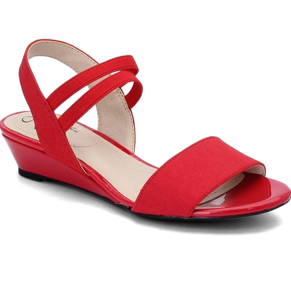 New Life Stride Red Sandals with Low Wedge Heel